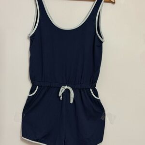 Girls Navy Blue Romper with Contrast Trim